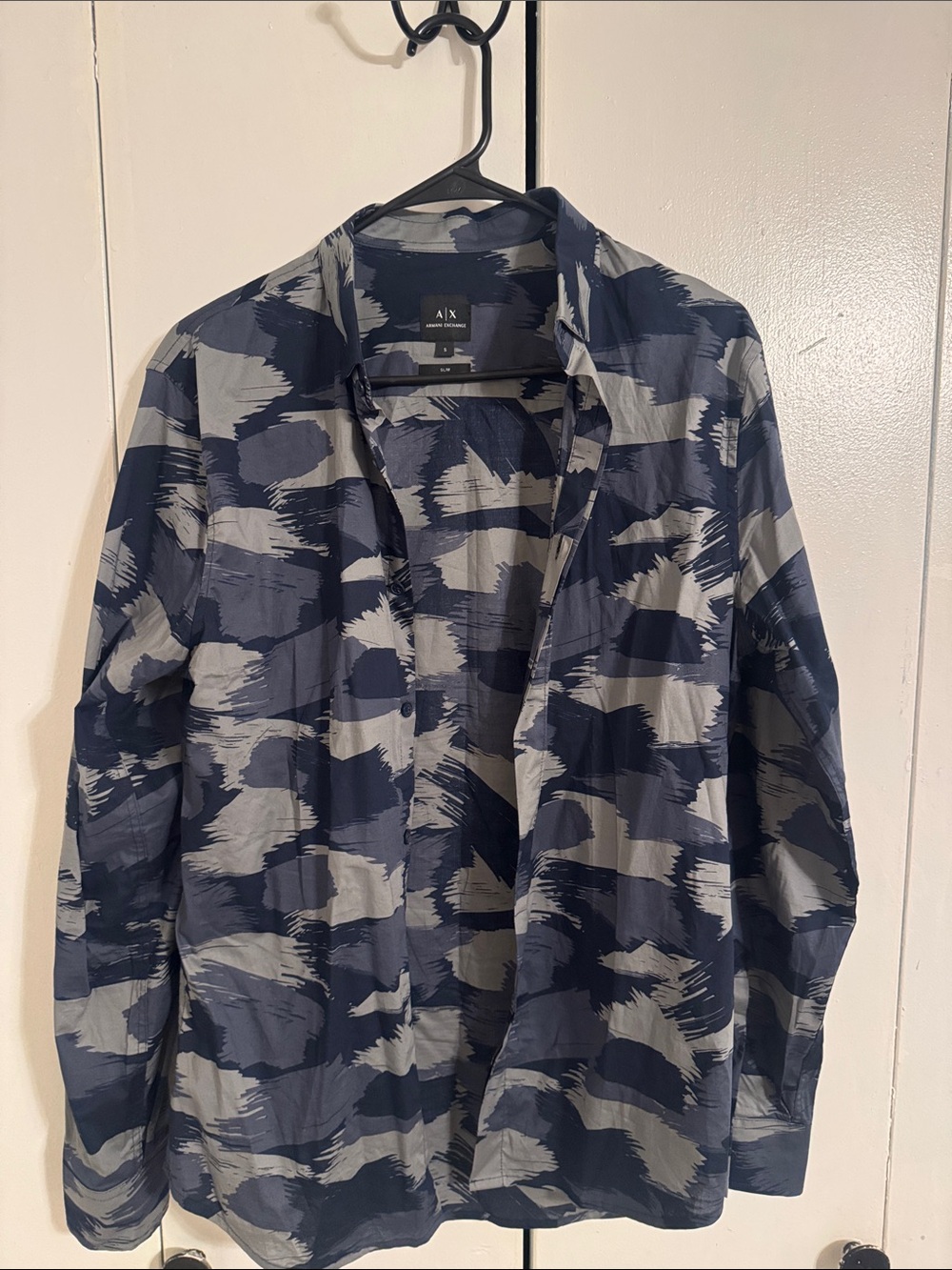 A/X Armani Exchange Navy and Gray Brushstroke Button-Up Shirt Jacket